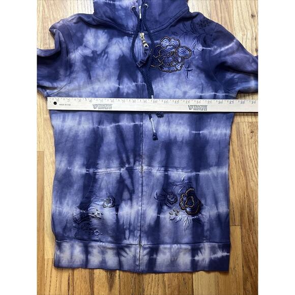 Free People Hoodie Womens Medium Full Zip Embroidery Tie Dye Purple BOHO - Picture 4 of 8